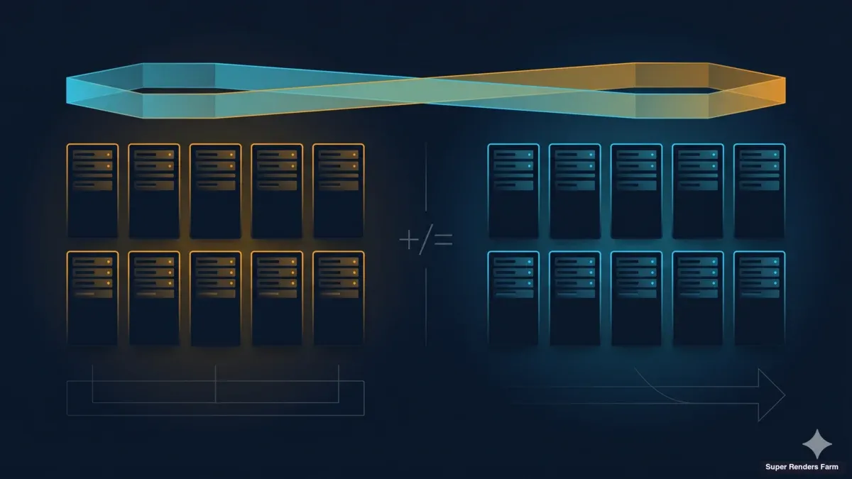 Infrastruttura render farm ibrida: nodi propri e in affitto per flessibilità CapEx