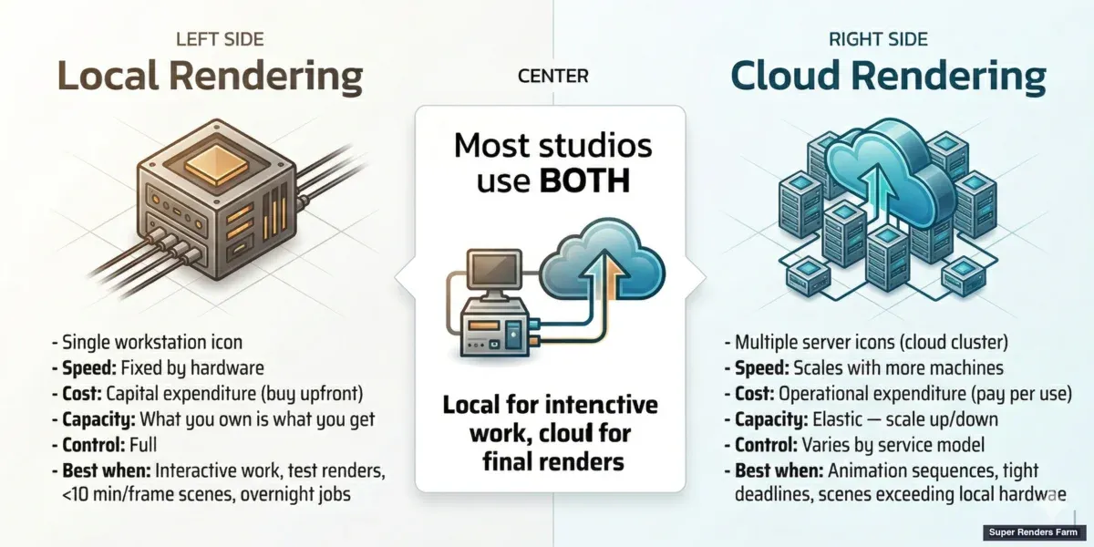 Cloud rendering vs local rendering — cost, speed, scalability, and control comparison