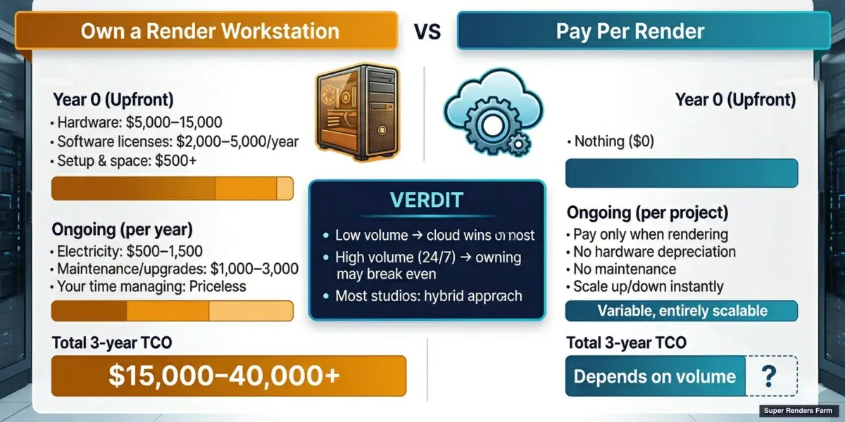 Build your own workstation vs cloud render farm — total cost of ownership comparison over 3 years