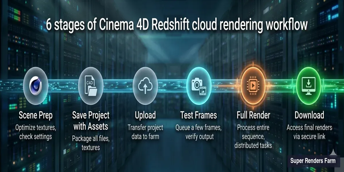 Cinema 4D Redshift render farm submission workflow — from scene prep to rendered frames