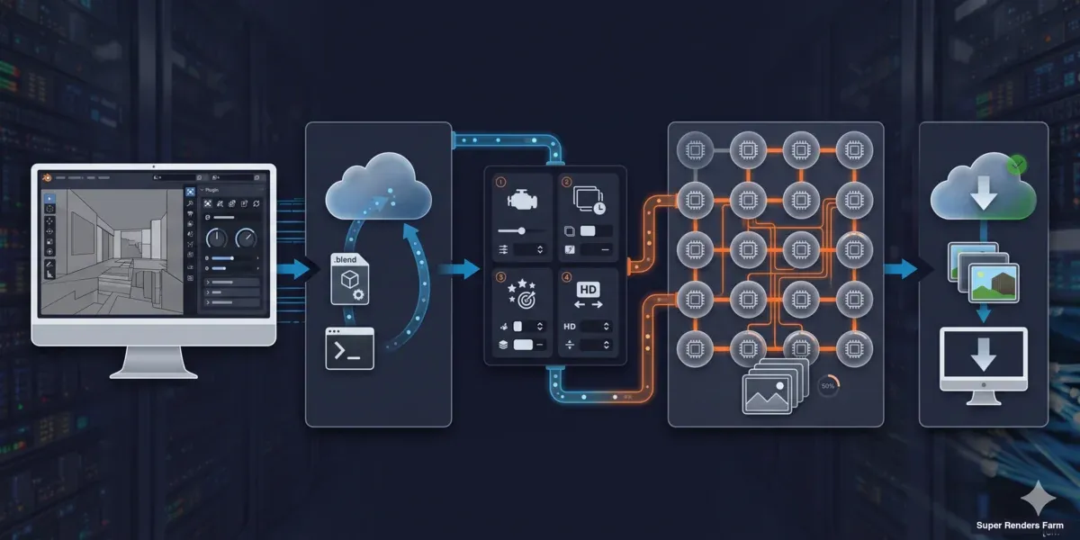 Render farm submission workflow for Blender