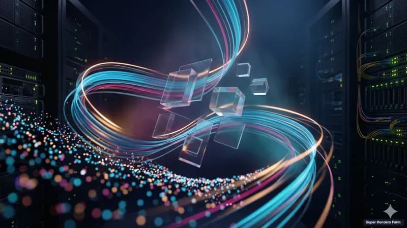 クラウドレンダーファーム内の複数のレンダーワーカーに分散されたフレームレンジの抽象的な可視化。