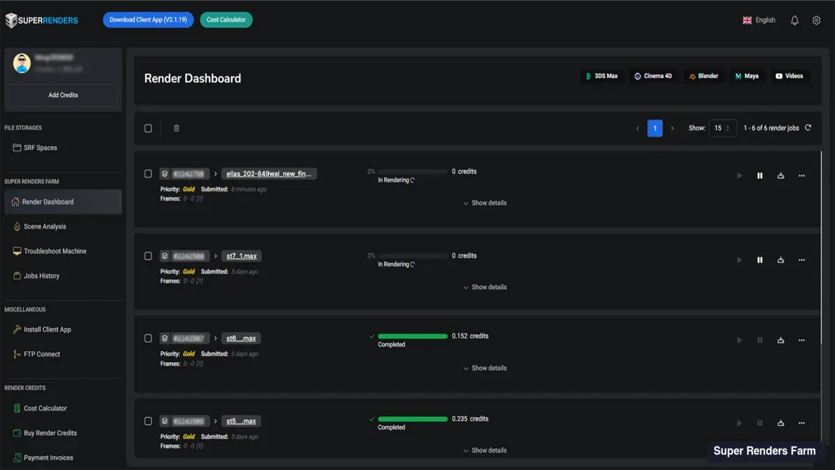 Job-Dashboard mit Frame-Status-Raster