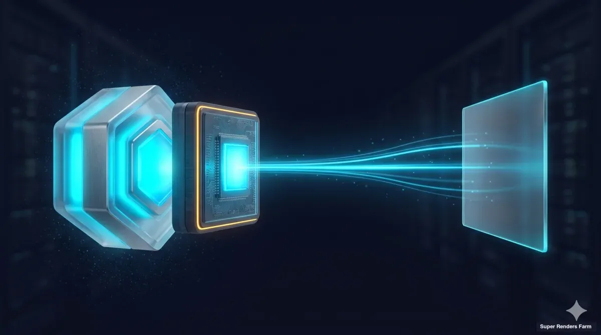렌더 워크스테이션이 NVENC를 통해 캡처하고 인코딩하여 원격 클라이언트에 GPU 뷰포트를 스트리밍하는 방법을 보여주는 파이프라인 다이어그램.
