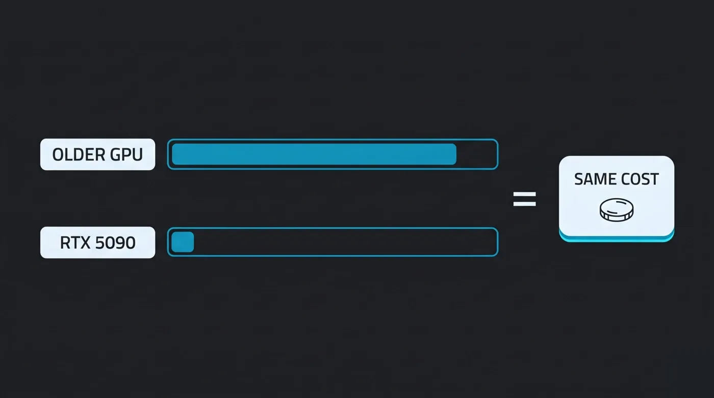 OctaneBench-hour billing normalizes render cost to throughput delivered: a faster GPU finishes in fewer hours, so the same work costs the same regardless of card generation